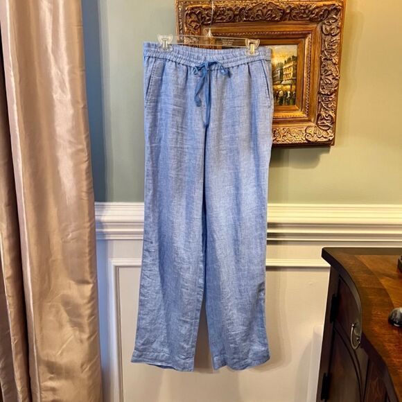 NWOT Talbots Washed Linen Wide Leg Beach Pant in Blue Size SMALL - Picture 2 of 4